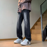 Men Jeans Stitching Washed Jeans Straight-Leg Pants